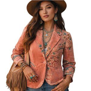 Rare Matthew Williamson Pink Velvet Floral Paisley Blazer Jacket 8 Vintage Y2K